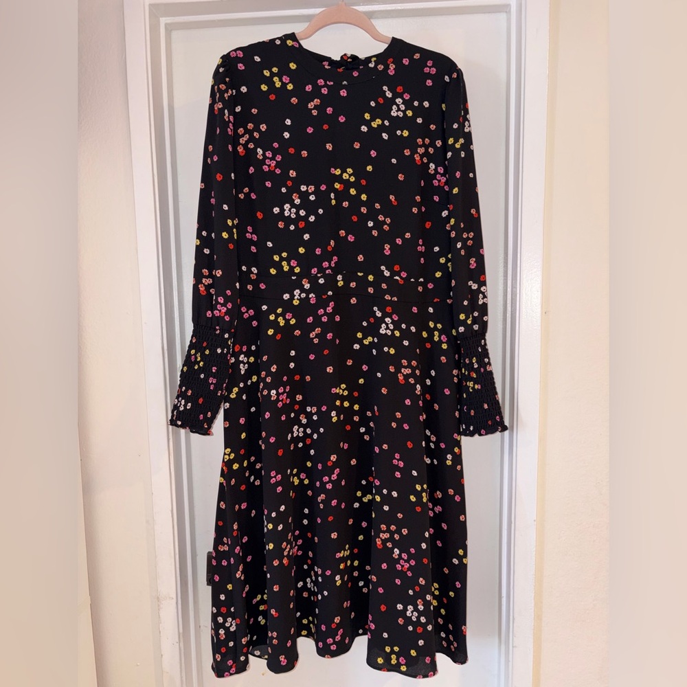 Halogen Black Floral Midi Dress with Pink, Yellow & White Flowers